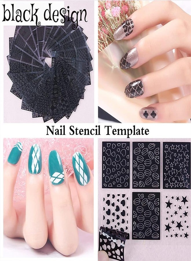 ASVNRES Airbrush Stencils Nail Stickers for Nails, 20 Sheets Heart Butterfly Flower Moon Stars Hollow French Art Sticker Decals Printing Templates Stencil Tool Manicure Tips DIY Decorations (20) - Image 3